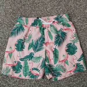 VGUC Old Navy 3T pink flamingo swim trunks drawstring works no wear